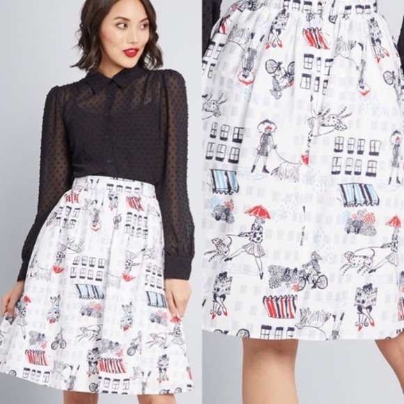 Modcloth Dresses & Skirts - NWT ModCloth Rainy day in Paris dog print skirt
